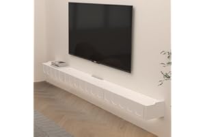 Pmnianhua Floating TV Stand in Solid Wood, High Gloss Wall Mounted TV Cabinet, Floating Shelves with Door & Drawers, Modern Entertainment Media Console Center Large Storage TV Bench (165cm, White)