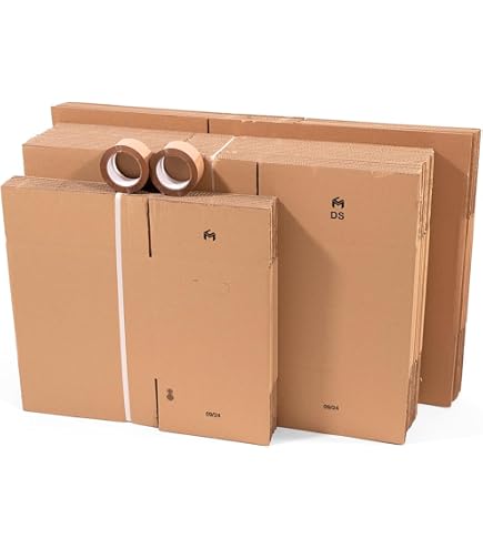 Lot De 60 Cartons Déménagement XL - 80x40x40 Cm (128L), Charge 20 Kg, Poignées Renforcées, 3 Adhésifs Offerts