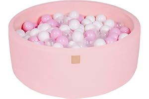 MEOWBABY Piscine À Balles pour Bébé - Rond 90x30cm Piscine a Balle pour Enfant avec 200 Balle, Coton, Rose Clair: Blanc/Rose Pastel/Transparent