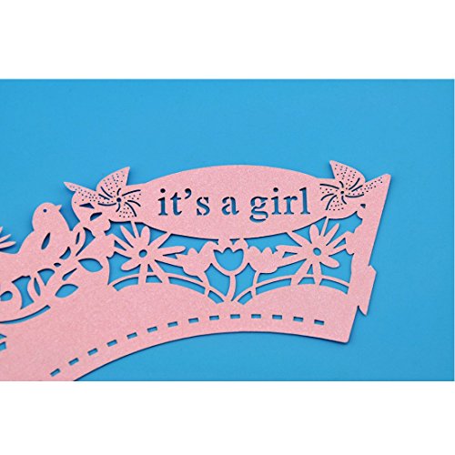 Pearly Papier IT ‚S A GIRL Design Vine Spitze Cup Cake Wrappers Tisch Deco Rosa, Pink, 12pcs - 3
