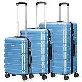 Amasava Set de 3 Valises Rigides Légeres à 4 roulettes PC+ABS, Bagage Cabine + 65cm + 75cm, Bleu