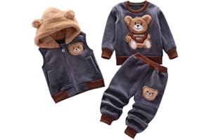 Odziezet Kleinkinder Warm Outfit Kinder Kapuze Ärmellose Weste Anzug Baby Winter Dreiteiliges Outfits Kind Langärmeliges Sweatshirt Hose Sets Babys Cartoon Bär Kleidung 0-4 Jahre