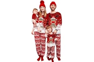 BTONGE Pijamas Navidad Familia Conjunto, Pijamas Familia de Manga Larga, Pijama Familiar A Juego para Mujer, Hombre, NiñO, Linda Blusa con Estampado de Alces y Pantalones a Cuadros