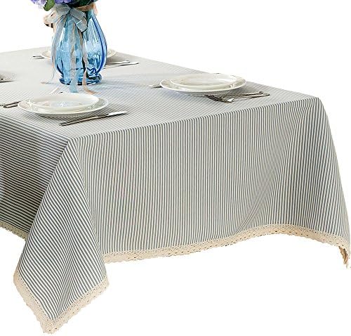 R.LANG Stripe Heavy Weight Fabric Tablecloth Oval 60 x 84-inch(152cm x 213cm) Spillproof Jacquard Tablecloth Light Blue