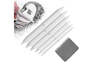 LJFEA 7 Pcs Zeichnen Papierwischer Bleistife Set, Doppelköpfe Papier Stift Weiß,Blending Stümpfe Knetgummi und ein Radiergummis, für Student Skizze Zeichnen, Malen, Farbübergang