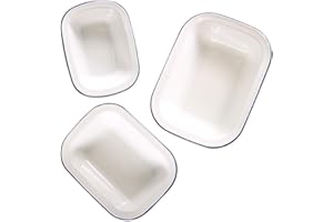 Webake Enamelware Set di 3 Teglie per Arrosti, Smalto Piatto Rettangolare, Antiaderenti Scodelle Smaltate, in Ceramica, Colore: Bianco con Bordo Blu