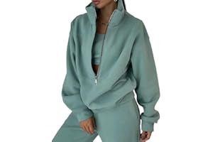 Litthing Survêtements Femme Ensemble Jogging Manche Longue Chaud Zippé Lounge Set Automne Hiver Couleur Unie Pantalons Ensemble de Sport Femme 2 Pièce Grande Lâche Occasionnel