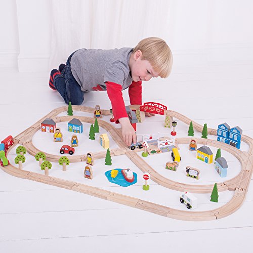 Bigjigs Rail Wooden Town and Country Train Set - 101 Play Pieces