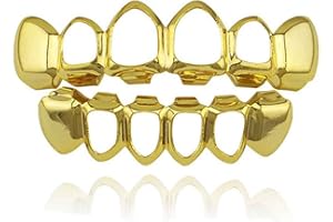 Sadiyamo Shiny Hip Hop Teeth Grillz Caps Iced Out CZ Top and Bottom Vampire Fangs Grillz for Men and Women