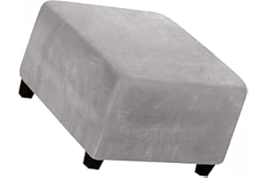 ZZDZW Square Ottoman Slipcover Velvet Small/Medium/Large Stretch Ottoman Cover Slipcover for Wingback Chair Stool Protector cover/Sofa Leather Storage Footstool (Color : Light gray, Size : 33-45cm)