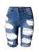 Produktbild iRachel Damen Denim Stretch Jeans Hohe Taille Short Kurze Hose Ripped Loch Hose Blau EU 40
