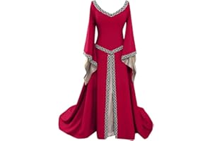 ANYUA Disfraz Medieval para Mujer Vestido Manga Larga Bordado Renacentista Cosplay