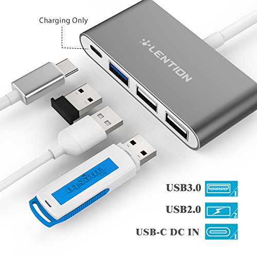 LENTION 4-in1-USB-C-Multiport-Hub / USB-C-Dock mit Typ C, USB 3.0, USB 2.0 Ports für New Macbook 12″ / ChromeBook, Pro Retina 13 15, Surface, Dell XPS u.a., Multiport-Adapter zum Aufladen und Verbinden in den Dark Gray - 2
