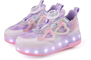 Mateju Scarpe con Rotelle da Bambina, Pattini a Rotelle Retrattili Automatici, Skateboard Sneakers Scarpe Sportive con Rotelle Doppia, Scarpe da Ginnastica Lucide Moda per Bambini