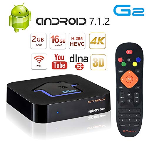 GT MEDIA G2 Android 7.1.2 TV Box 4K, 2GB RAM+16GB ROM, Quad Core 3D / H.265 HEVC / MPEG-4, Wi-Fi 2.4G, Soporte Netflix Youtube GTplayer Smart TV Box.