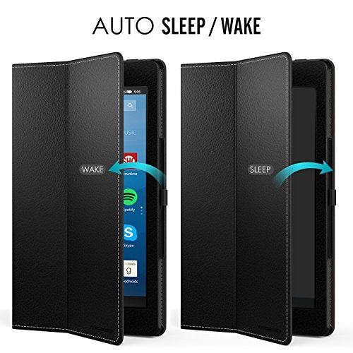 MoKo Hülle für All-New Amazon Fire HD 8 Tablet (7th Generation – 2017 Modell) – Kunstleder Ständer Schutzhülle Smart Cover mit Stift-Schleife für das neue Fire HD 8, Schwarz - 6