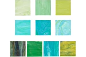 PH PandaHall 10pcs Feuilles de Vitrail, 10x10cm Grandes Tuiles de Verre de Mosaïque de Cathédrale Carrées Carreaux de Mosaïque de Variété Bleu Vert pour les Projets de Loisirs en Verre