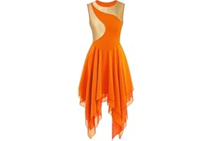 ELLYDOOR Praise Dance Tunic Dresses for Women Sleeveless Gold Color Block Irregular Flowy Skirt Worship Lyrical Dance Costume