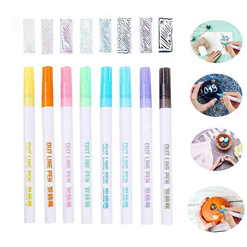 SouthStar - Bolígrafo de doble línea, 8 unidades, de color de dos líneas, rotuladores de marcadores metálicos para la fabricación de artesanos, regalos, pintura de roca de arte