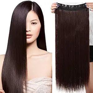 ZALYA Womens Clip 24 Inch Natural Brown Straight Hair Extension (Pack of 1)