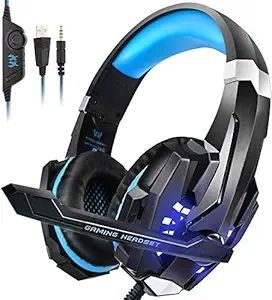 Kotion Each: Over The Ear Wired Headsets With Mic & Led - G9000 Edition For Pc/ Ipad/ Iphone/ Tablets/ Mobile Phones (Black/Blue)