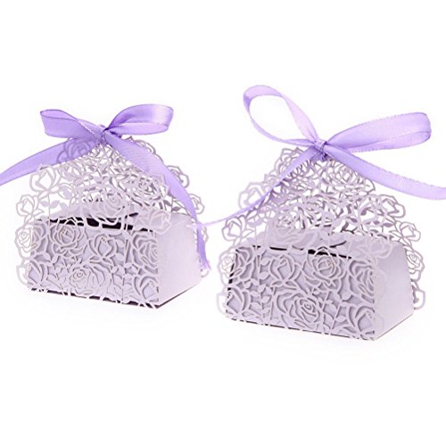 ULTNICE 50 Stück Geschenkboxen Gastgeschenk Schachtel Hochzeitsdeko – Lila Rose - 2