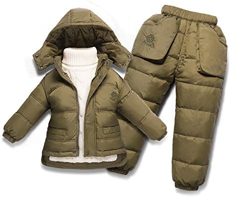 Baby Boys' Girls' Ultralight Snowsuit Winter Puffer Jacket and Overall Two-Piece Set(4T, Brown)