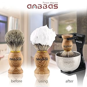 Shaving Set, Anbbas 4IN1 Pure Badger Hair Shaving Brush Solid Manchurian Ash Wood Handle,Black Broken-Resistant Acrylic… - Image 2