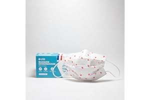 UniR Masques chirurgicaux Adultes Type 2R IIR COEURS TISSU BLANC, Fabriqués en France, EN14683,CE, 3plis, BFE + 98%