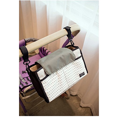 IWMH Pram Buggy Buddy Stroller Organiser Storage Bag With Insulted Milk Cup Holder Water Resistant Cover (Black)
