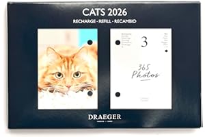 DRAEGER PARIS 1886 - Recharge Agenda 16x10 cm 2026 - Thème Chats - 12 mois - Papier FSC - Illustrations détachables