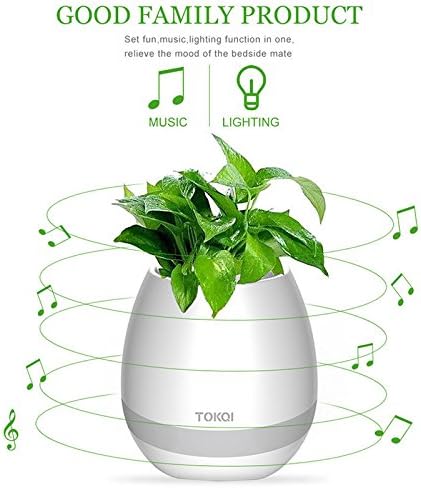 Voumey Creative Bluetooth Speaker Flower Pot Touch Plant Play Music with Colorful LED Night Light Vase (white)