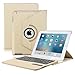 Price comparison product image KVAGO Elegant Luxury Stylish iPad 2 3 4 Keyboard Case with 360 Rotating Stand + Screen Protector + Stylus Pen Detachable Wireless Bluetooth Keyboard Swivel Case with Elastic Strap Leather Protective Case Flip Cover for Apple iPad 2/iPad 3/iPad 4 Removable Keyboard Folio Case Portfolio Cover Sleeve(Gold)