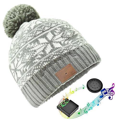 JIANYIJIA Auriculares Bluetooth Gorra?Bluetooth Beanie Hat Gorro de Punto Unisex con Altavoz Estéreo Auriculares y Micrófono (Cenere Bianca)
