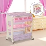Homcom® Baby Wickeltisch Wickelkommode mit Badewanne Wickelauflage Mobil (Rosa) - 2