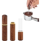 Espresso Coffee Needle Stirrers,6 Needles,304 Stainless Steel Needle,Natural Wood Handle and Stand,Coffee Accessories for Esp