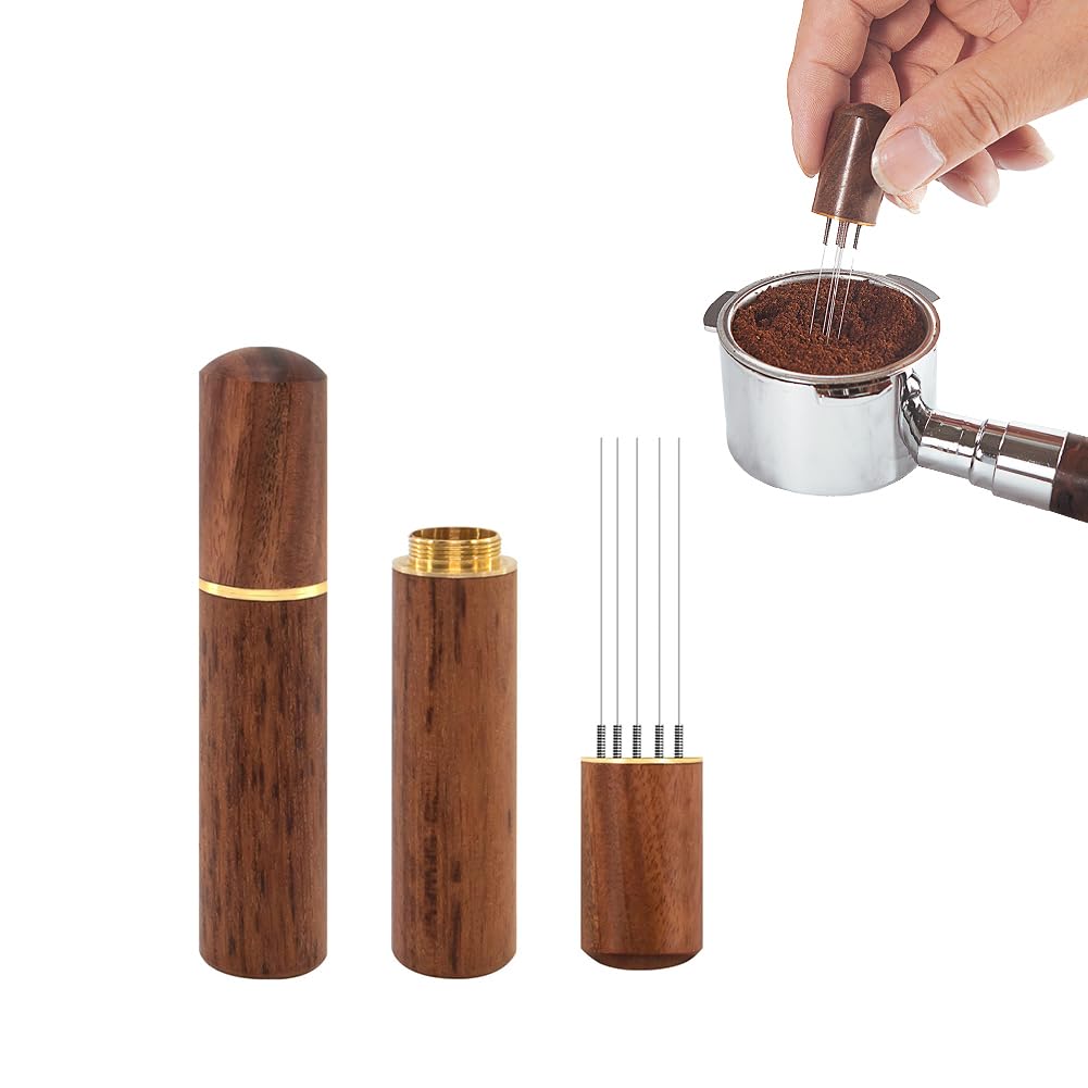 Espresso Coffee Needle Stirrers,8 Needles,304 Stainless Steel Needle,Natural Wood Handle and Stand,Coffee Accessories for Esp