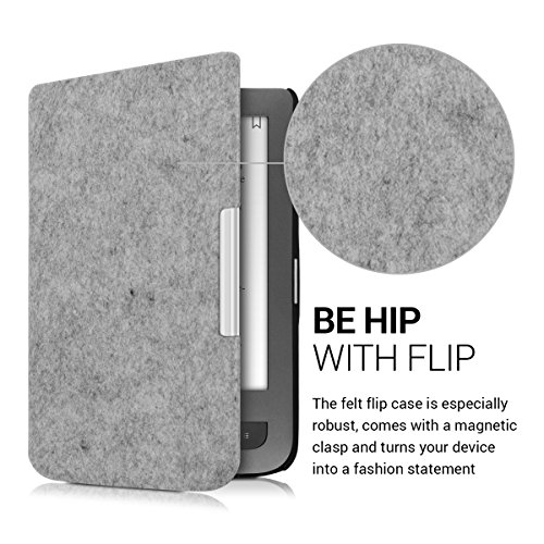 kwmobile Hülle für Pocketbook Touch Lux 3 / Touch Lux 2 – Flipcover Case eReader Schutzhülle – Bookstyle Klapphülle Filz Design Hellgrau - 2