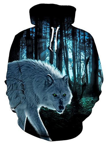 Idgreatim Unisex Draussen Pullover Kapuzenpullover 3D Wolf Print Kapuzenmantel XXL