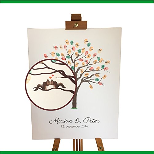 Personalisierte Leinwand zur Hochzeit – Motiv HERBSTBAUM – als Gästebuch für Fingerabdrücke (40x50cm, inkl. Stift + Stempelkissen) - 3