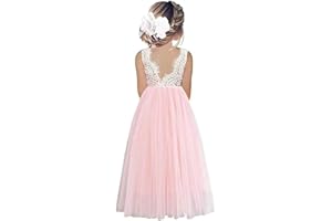 Odizli Blumenmädchenkleider Prinzessin Kleid Mädchen Kinder Ärmellos Spitze Rückenfreies A-Linie Tüllkleid Festlich Hochzeit Erstkommunion Geburtstag Abendkleid Lang Ballkleid