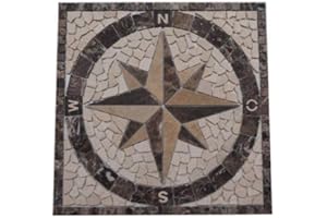 ESTILE MOSAICO Antikmarmor Rosone 60x60 cm Windrose Mosaik Einleger Fliesen Emperador Dark Marmor 019