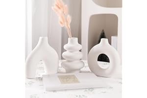 SOONHUA Juego de 3 jarrones de cerámica de color blanco, diseño bohemio de hierba de las pampas, jarrones nórdicos modernos para decoración del hogar, oficina, cafetería