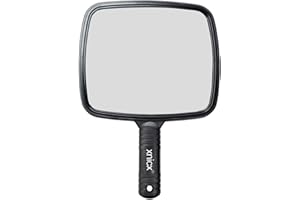 xnicx Hand Mirror Professional Hand Held Mirror Makeup Barbers Shaving Salon Mirrors Hairdressers Compact Mirrors Tool with Handle for Travel Festival Essentials Black