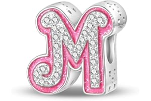 KUNSIR Charme Perles en forme de lettre de A à Z pour bracelet, En argent sterling 925, Compatible avec les bracelets et colliers Pandora, Compatible avec les bracelets européens pour femmes et filles KJC874