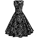 Produktbild Moonuy,Damen Kleid, Frauen ärmelloses Kleid, elegante dünne Faltenrock Tägliche gestuften / geschichteten Rock Vintage Floral bodycon Abend Party Prom Swing O-Neck Dress (EU 34 / Asien S, Schwarz)