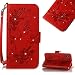 Produktbild CESTOR Magnetverschluss Flip hülle für iPhone X,Luxus [3D Diamant Prägung Schmetterling Blumen] Handschlaufe Brieftasche mit Halter Kreditkarte Slots und Faltbar Standfunktion Schutzhülle für iPhone XS,Bling Glänzend Ultra Dünn Weich Silikon PU Leder Handyhülle für iPhone X/XS [5,8 Zoll],Rot