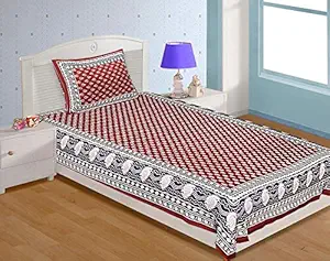 Ealth Kart Cotton Floral Rajasthani Jaipuri Traditional Single Bedsheet with Pillow Cover - Maroon