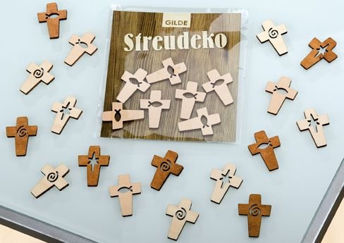 Christliche Kreuze Deko Streu Holz mit Fisch 2 er Set Tisch Deko Konfirmation Taufe Kommunion