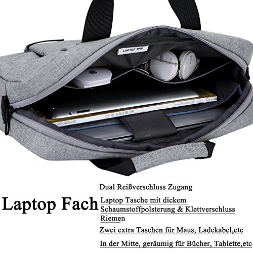 Laptop Tasche 15,6 Zoll, BRINCH stilvoll Nylon Laptop Messenger Bag Umhängetasche Schultertasche Aktentasche für 15-15,6 Zoll Laptop / Notebook / MacBook / Ultrabook / Chromebook Computers,Grau - 3